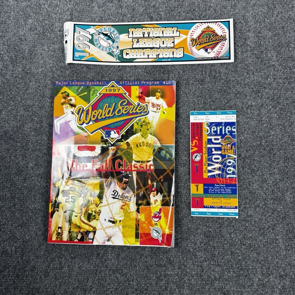 1997 World Series Game 1 Full Ticket Cleveland Indians vs Marlins + Magazine